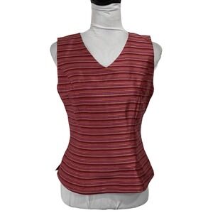 Vintage Striped Silk Top Size 4 Red Tailored Sleeveless Suit Tank Shell Luxury